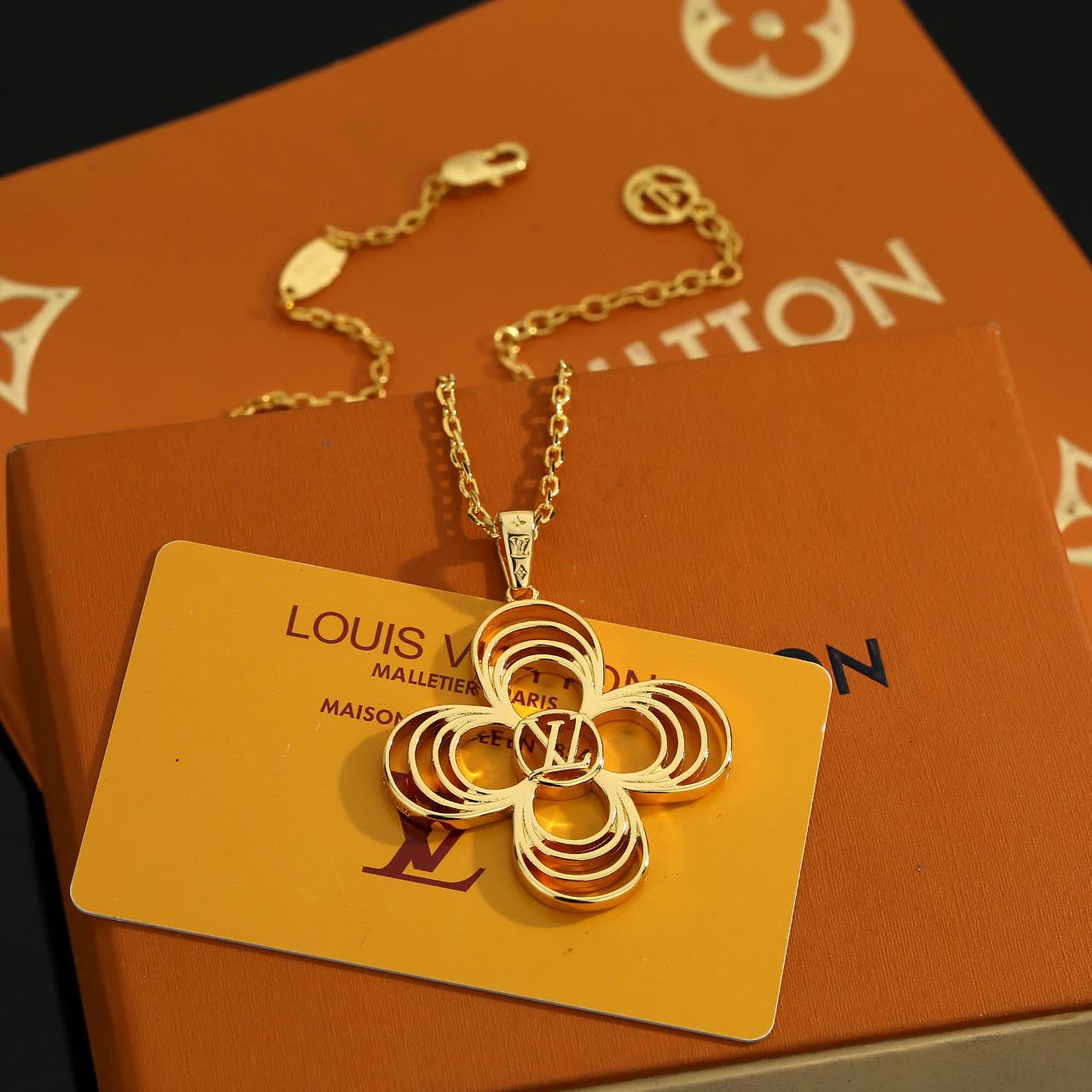 Louis Vuitton Gold Monogram Flower Necklace Louis Vuitton Gold Monogram Flower Necklace